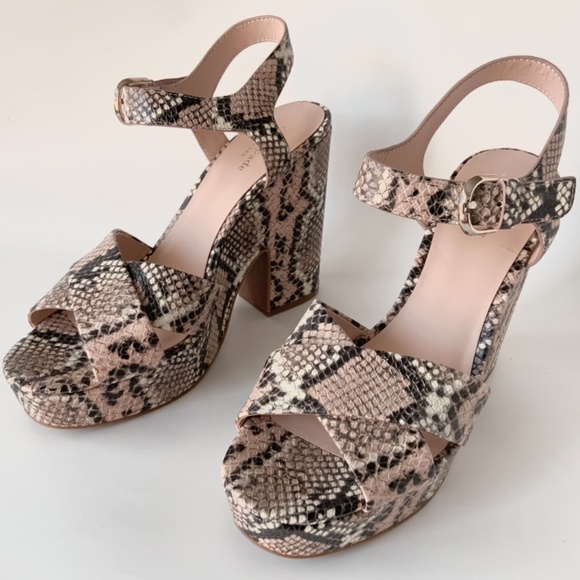 Kate Spade Grace Leather Snake Rose Nude Gray Black Animal Print Platform Sandal - Picture 10 of 14